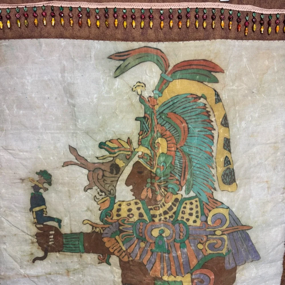 Mayan Warrior Tapestry Wall Hanging Beaded- Multicolor